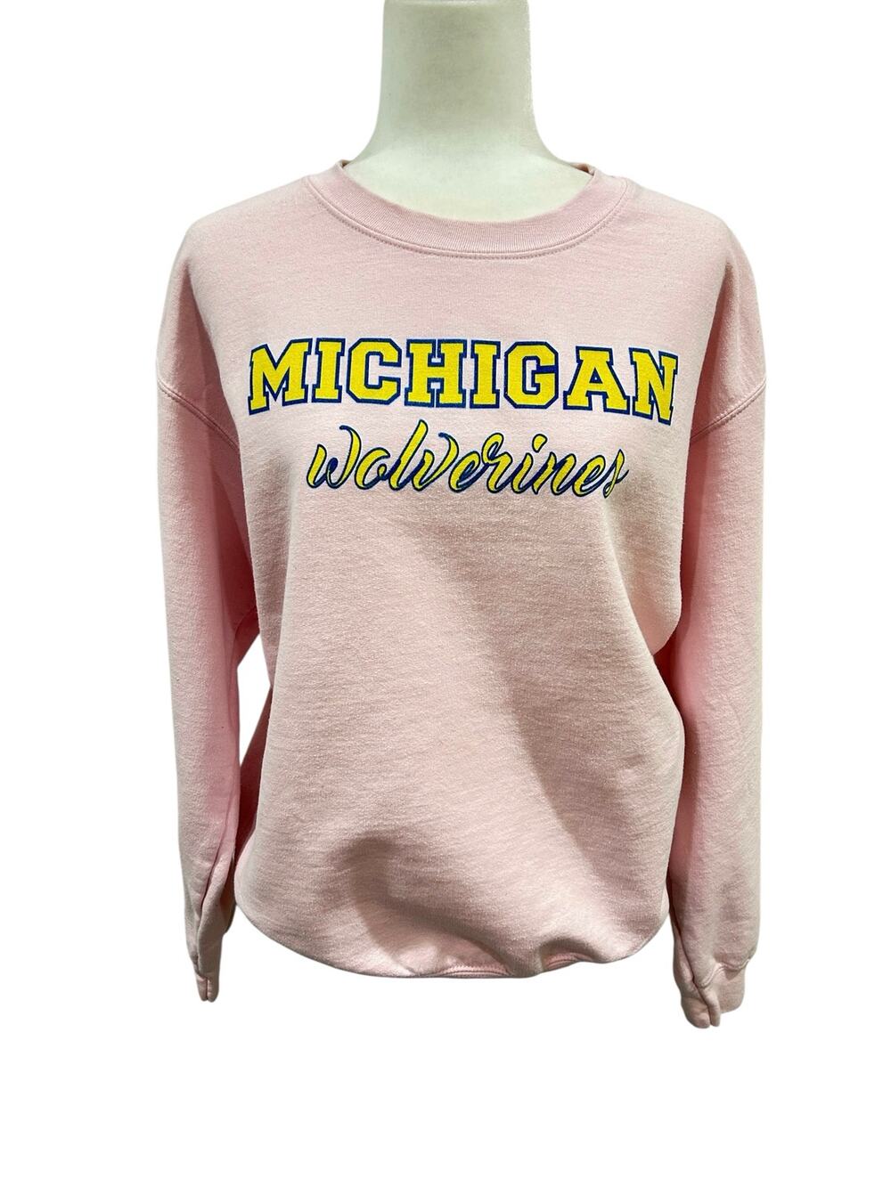 Gildan University of Michigan Wolveriines Pink Heavy Crew Neck Sweatshirt Med